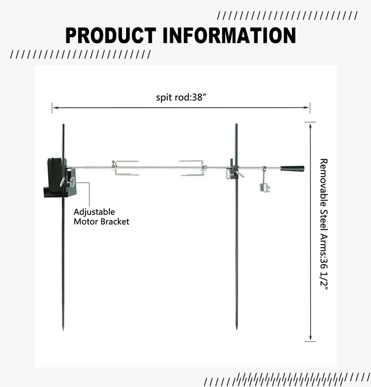 38 Inch Outdoor Rotisseries Spit Rod Cordless Dual Post Open Fire Spit