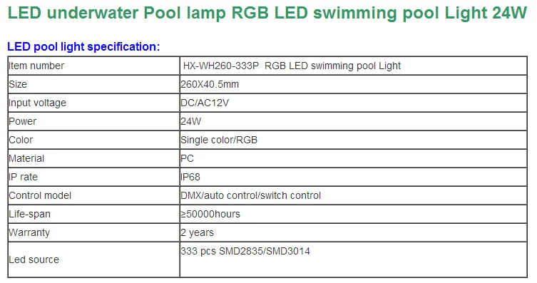 LED Pool lamp RGB LED swimming pool Light 24W