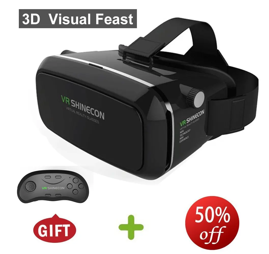 WGHL 3D Headset Virtual Reality Glasses Head-mounted Headband VR for iPhone 7/6s/6 plus/6/5s/5c/5 Samsung Galaxy s6/s7/note4/note5 and Other 3.5"-6.0" Smart Phone+Remote Controller.