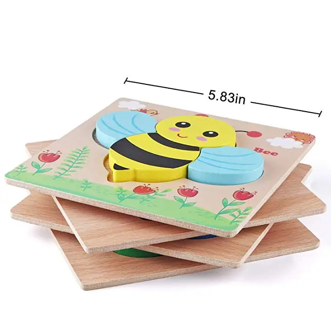 Free custom Kids Wooden 3D Puzzle Jigsaw Toys For Children Cartoon Animal Vehicle Wood toddler Puzzles manufacture