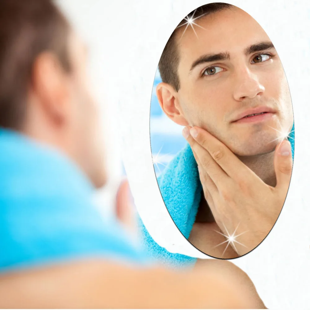 Big Oval Shaped Clear Mirror Wall Sticker Bathroom Decoration Adhesive