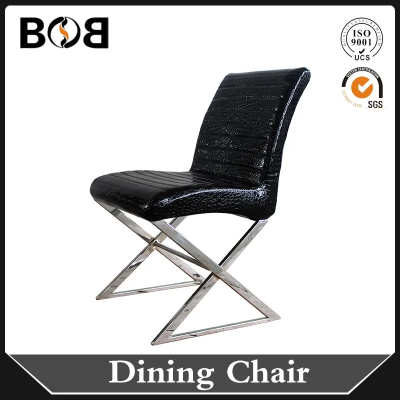 Chinese best price wholesale Bazhou pu leather dining chair with chromed legs