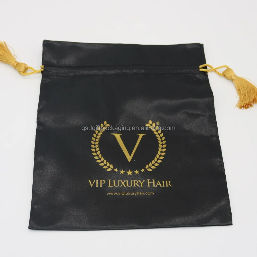 Whole Black 4 Bundles Tassel Silk Pouch Satin Hair Bag For Whole Black 4 Bundles Tassel Silk