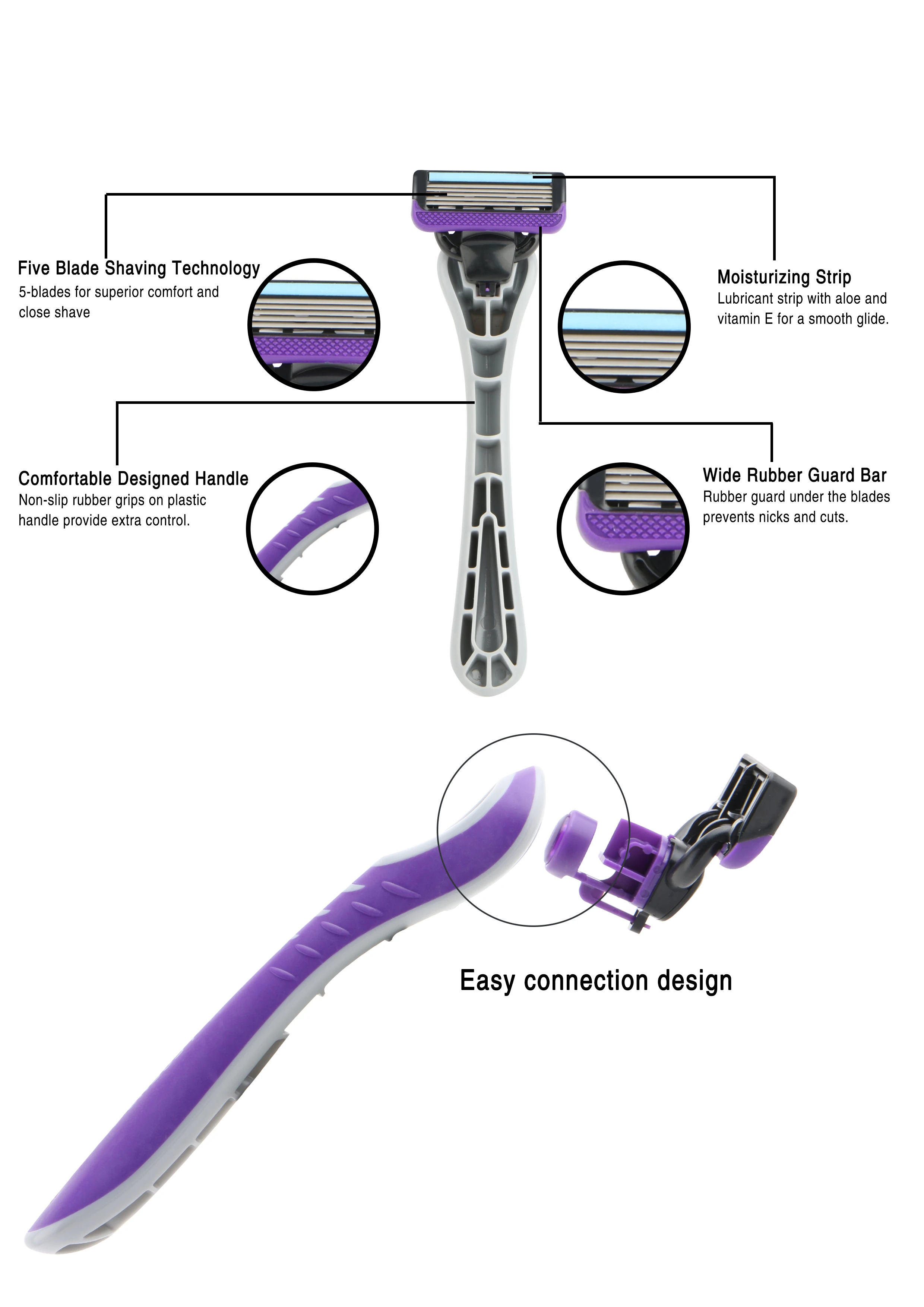 D951l New Design Rubber Handle Korean Technology 5 Blade System Razor