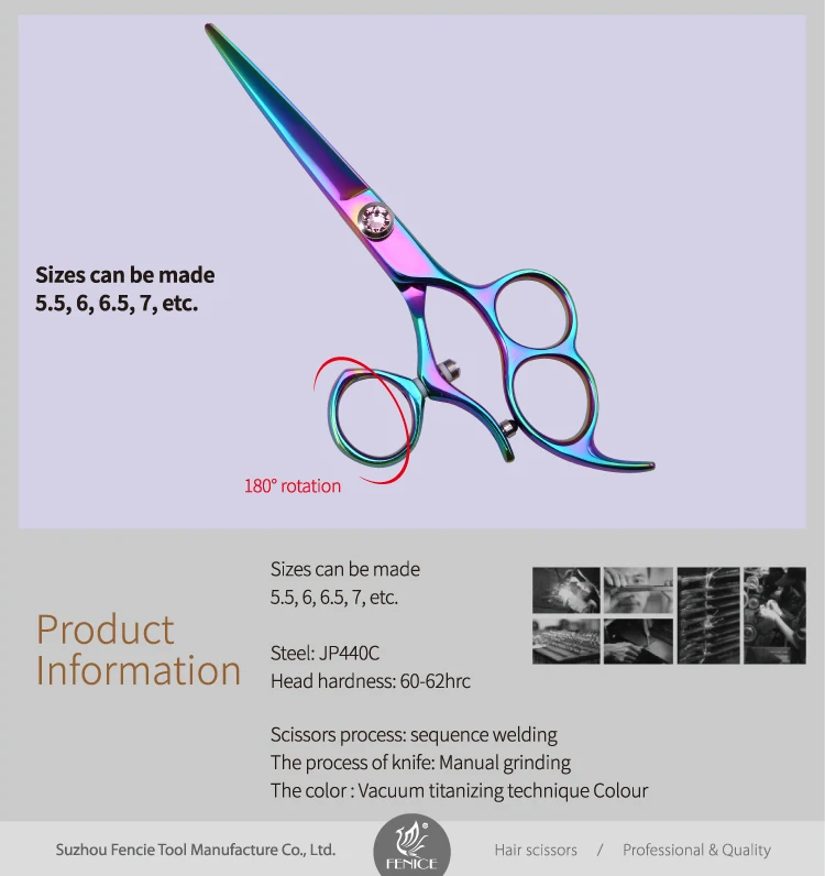 Professional JP440C steel 6.0 inch rotate handle salon barber scissors