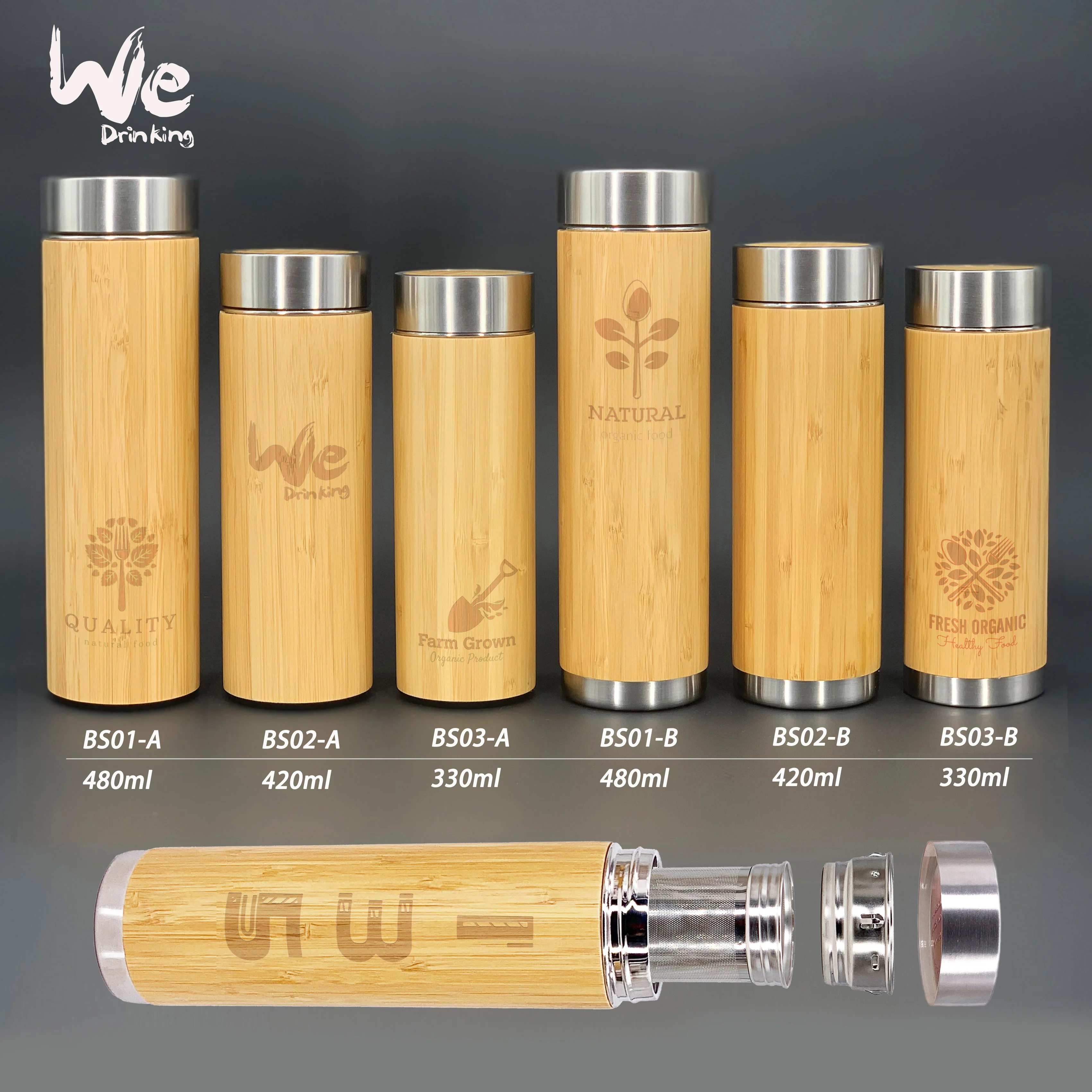 Bs01 480ml 17oz Organic Bamboo Tea Bottle With Mesh Filter And Strainer