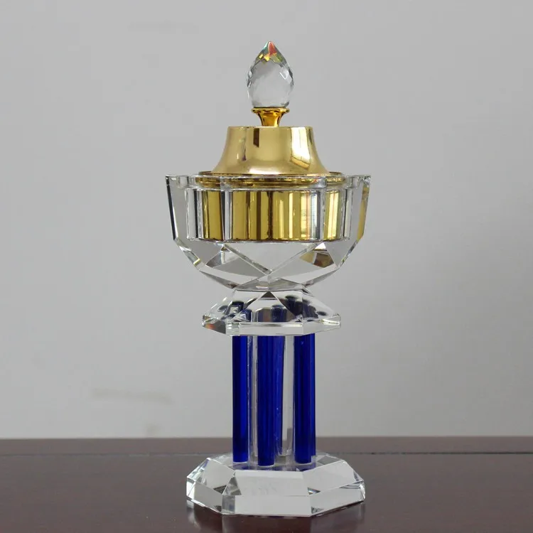 New Design Oud Crystal Glass Candle Holder Incense Oil Burner Lighter