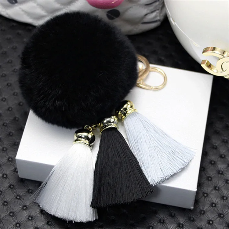 Oem Fuzzy Colorful Decorative Fur Pom Poms/ Rabbit Fur Ball Keychain