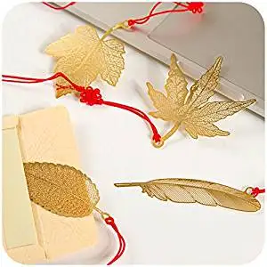 KOOTIPS 4 Pcs Different Leaf Feather Ultra Thin Metal Brass Bookmark Value Pack Chirstmas Gift