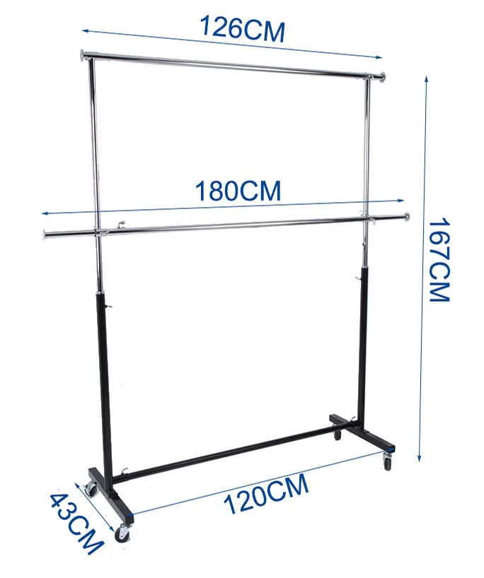 Wholesale metal collapsible double bar clothes display rack factory