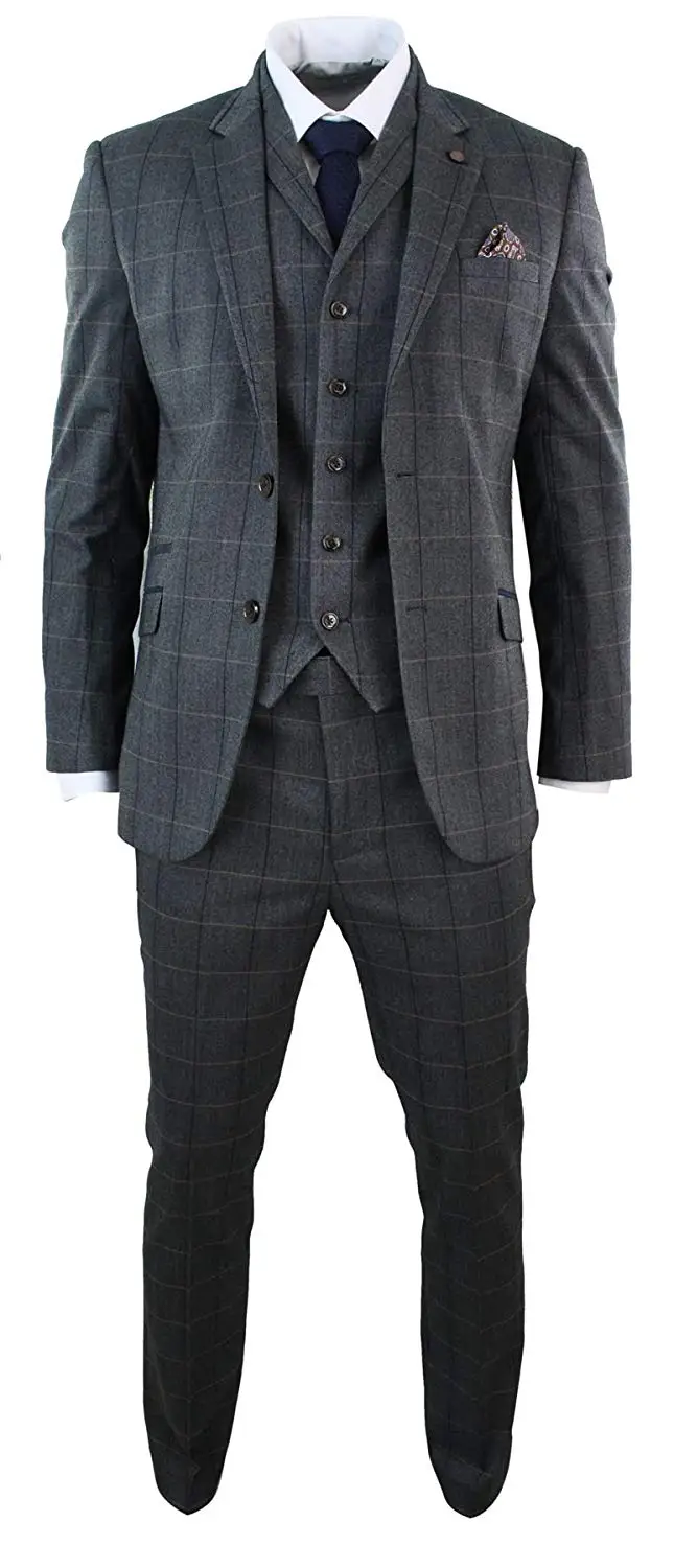 Mens Black Grey Tweed Check Herringbone Double Breasted Long Jacket Slim Fit Vintage Formal Overcoat