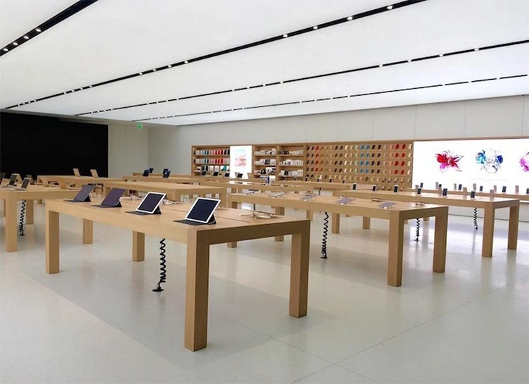 定制设计木皮苹果零售手机展示桌苹果商店家具