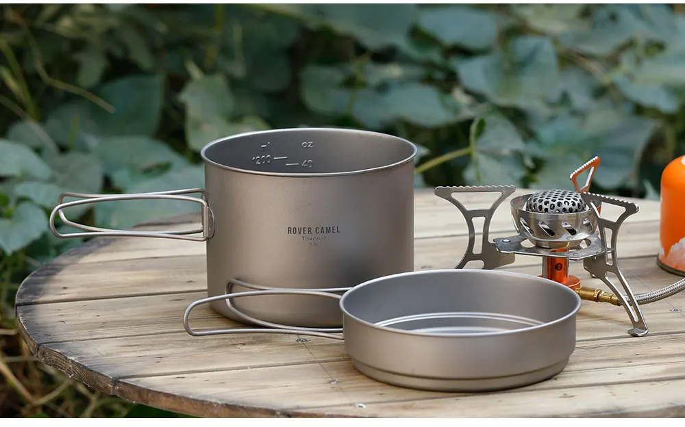 1600ml Titanium Pot+500ml Pan Ultralight Outdoor Camping Cookware