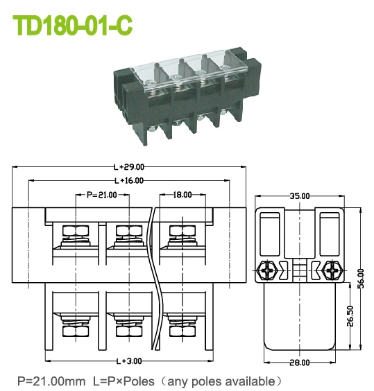 High Current Terminal Block Connector 300v 180a 4 Pin Screw Terminal