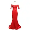 Real Sample See Through Neckline Half Sleeve Red Women Long Evening Dresses Dress Gown