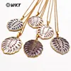 WT-JN027Hot sale Leaf shape pendant Hollow Mesh necklace Good Quality Stone with gold color plated pendant