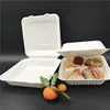 Cool 3 compartment clamshell take away food box biodegradable sugarcane bagasse pulp container with hinged lid