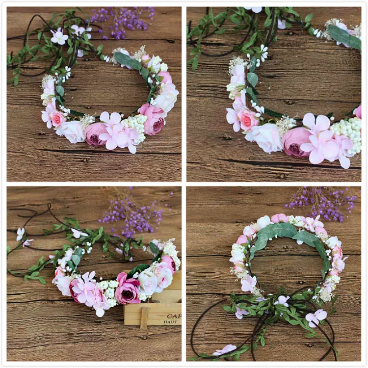 Ribbon Ended Bridesmaid Flower Crown Artificial Flower Head Wreath For