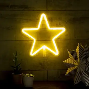 Five-pointed Star Neon Night Light Lamp Strip Battery USB Operated Wall Hanging Light Home Bedroom Decor Led Neon Sign
