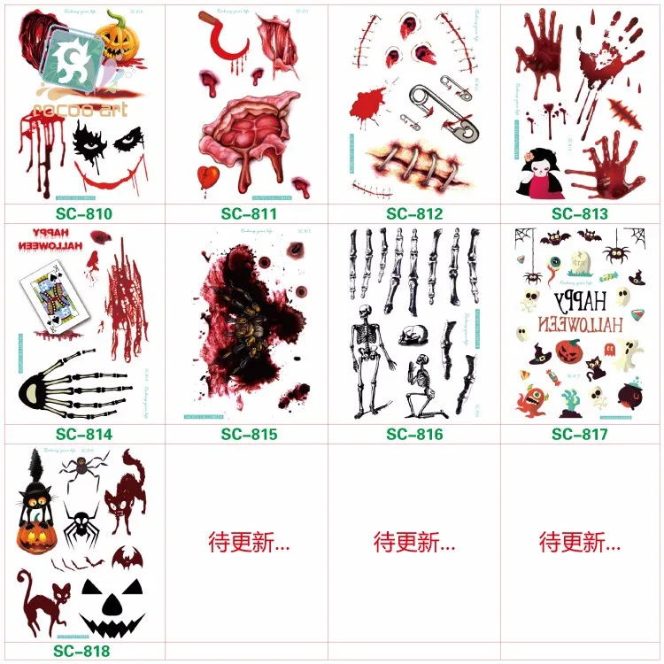 Latest 2016 Horror Temporary Tattoos Bleeding Wound Scar Halloween