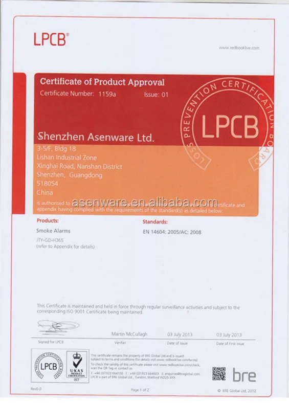 EN 14604 Independent Photoelectric Smoke Detector