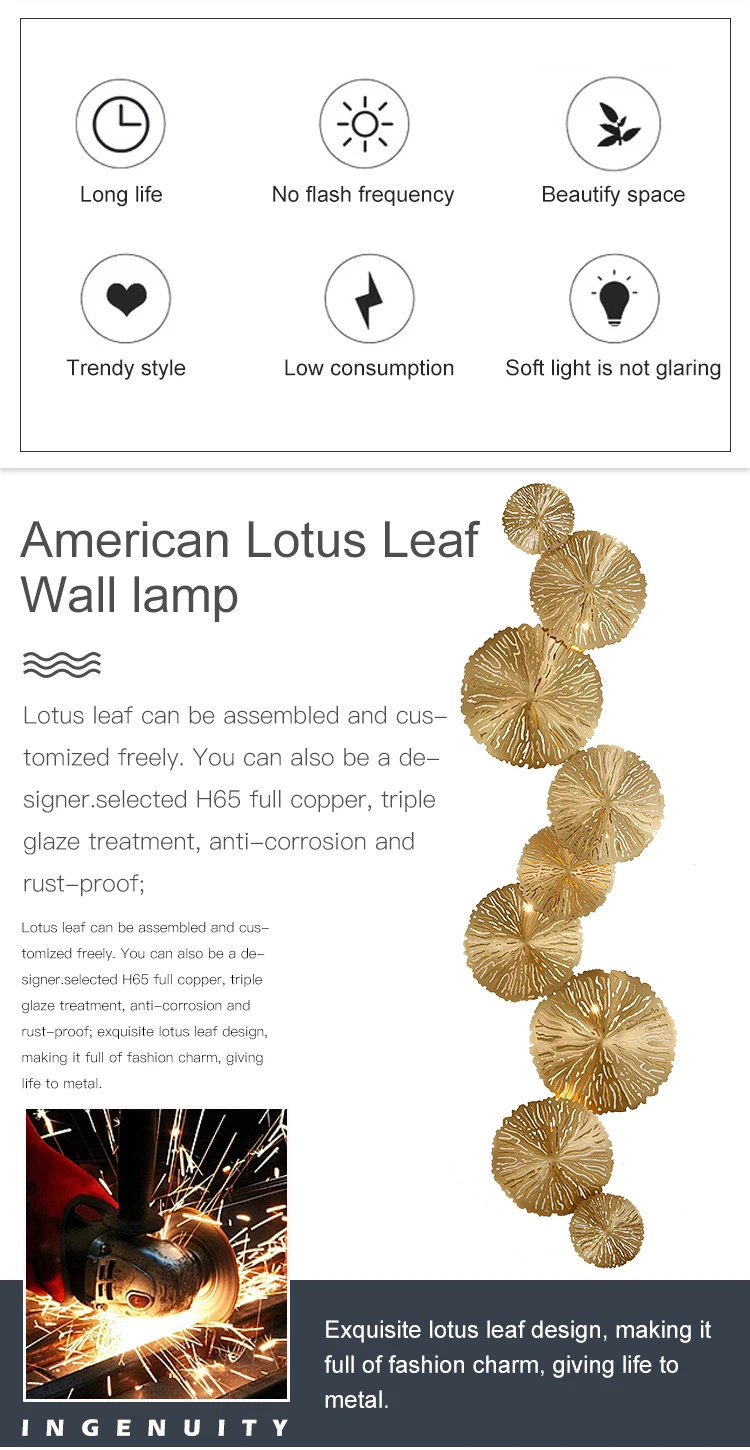 Antique Gold Finishing Brass copper Wall Lamp for Home Hotel Decoration