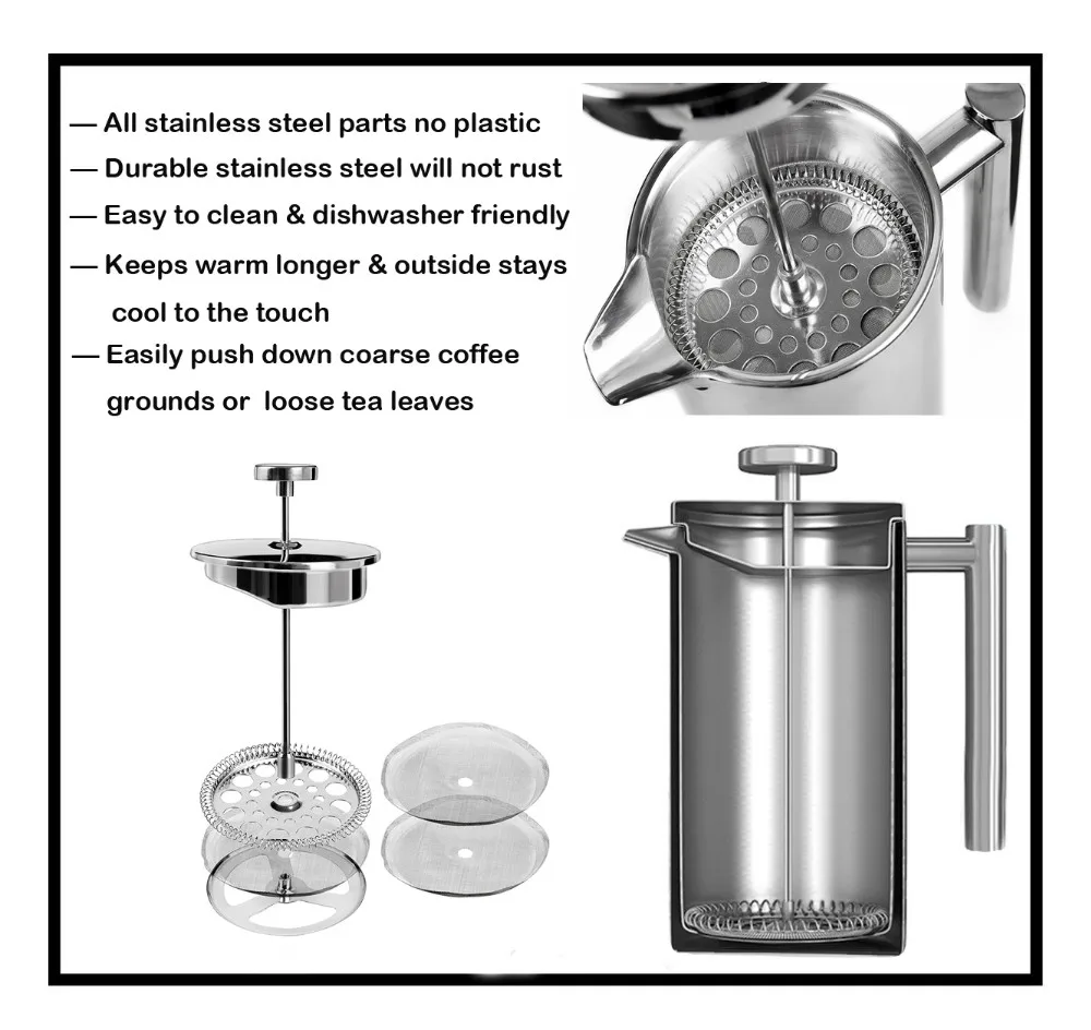 Classic Style Stainless Steel Double Wall French Coffee Press Maker