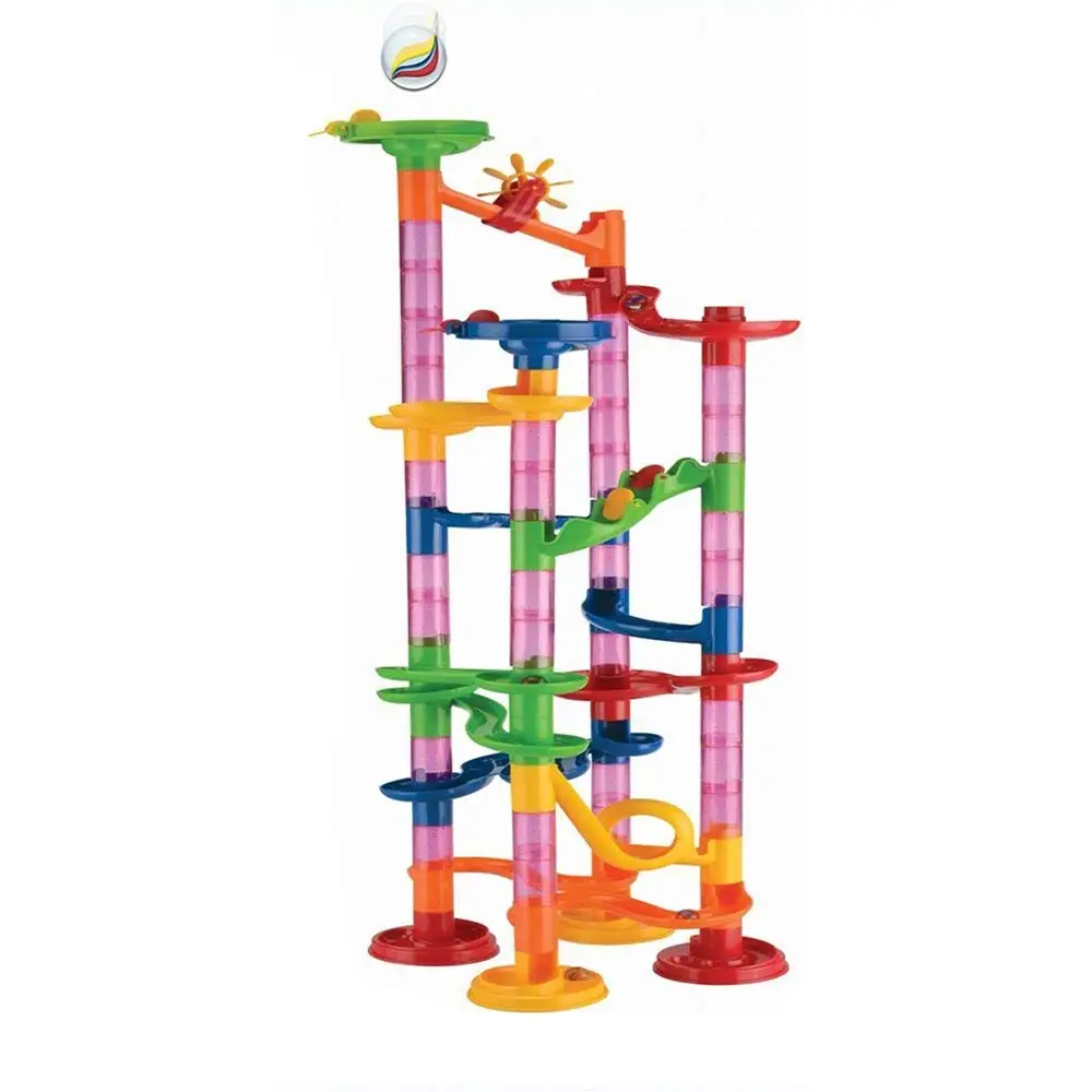 Barbariol Marble Runs Toy Set Marble Race Coaster Set Railway Toys Construction Building Blocks Toys Set Gift For Kids Toddler 80pcs (A)