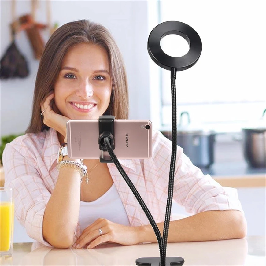 New Adjustable Desktop Mobile Phone Holder Flexible Selfie Ring Light 