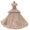 LS83920 real cap sleeves 3d flower pattern peplum hot selling long train elegant evening gown