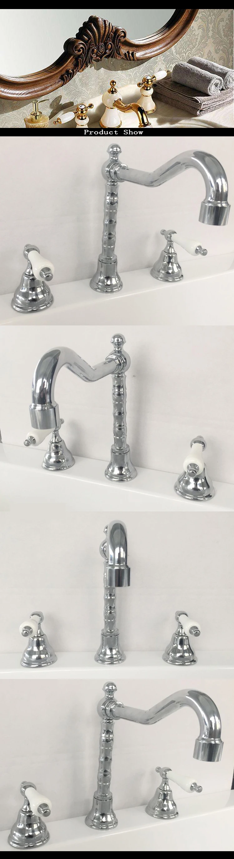 European retro brass basin mixer/taps hot and cold water three hole Split type bathroom