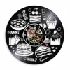 Sweets Decorative Art Wall Clock Dessert Silihouette Luminous Wall Lighting Clock Make From Vinyl Record Kitchen Clock