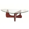 Reproduction Furniture Glass Top Round Coffee Table with Solid Wood Leg