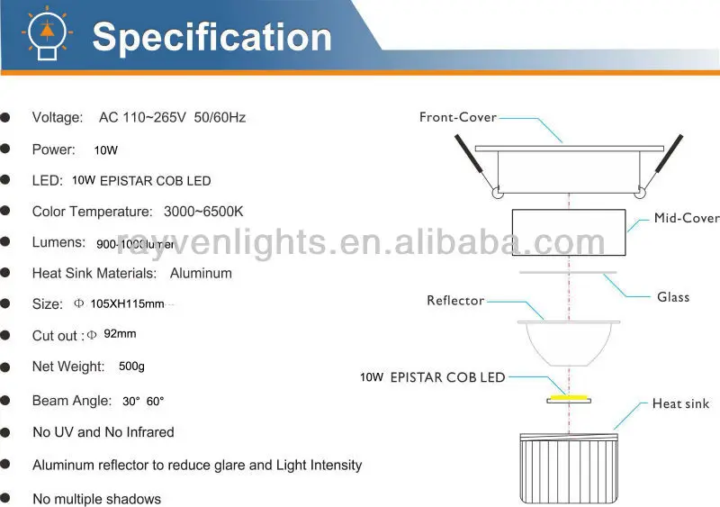 SAA CE RoHS certification modern ceiling design wall light 10w led downlight