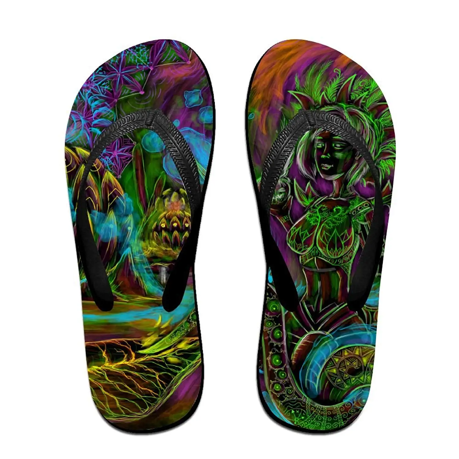 Couple Slipper Mushroom Print Flip Flops Unisex Chic Sandals Rubber Non-Slip Spa Thong Slippers