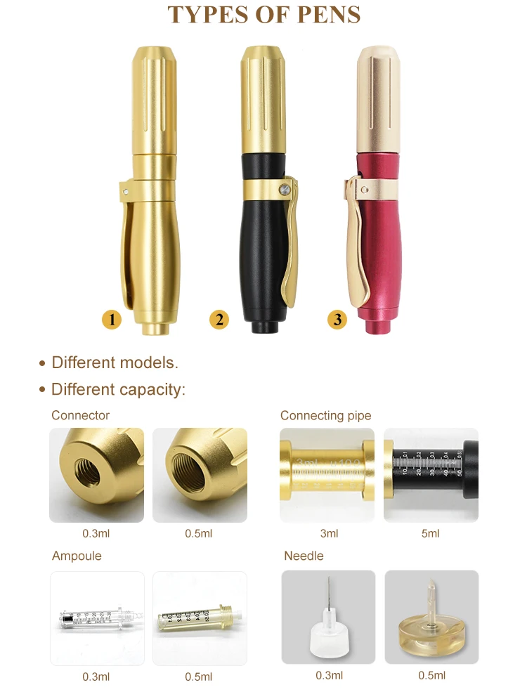 luxury 3&5 ml hyaluronic acid dermal filler serum needle-free injector pen