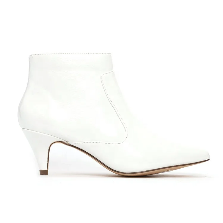 white kitten heel ankle boots