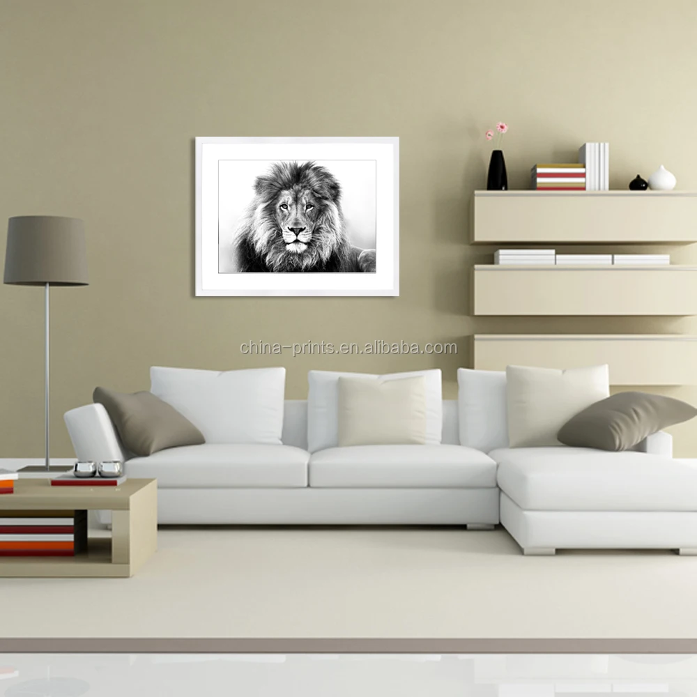 Leeuw foto digitale print/zwarte en witte muur foto/fotolijst ...