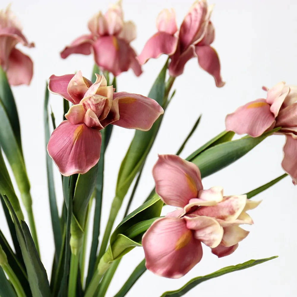 Beautiful Pink Long Stem Real Touch Artificial Iris Flower Silk Flowers ...