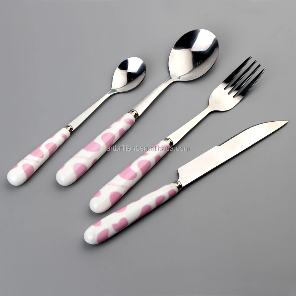 48pcs Set Ceramic Handle Cutlery Set In Blue Gift Wooden Box For