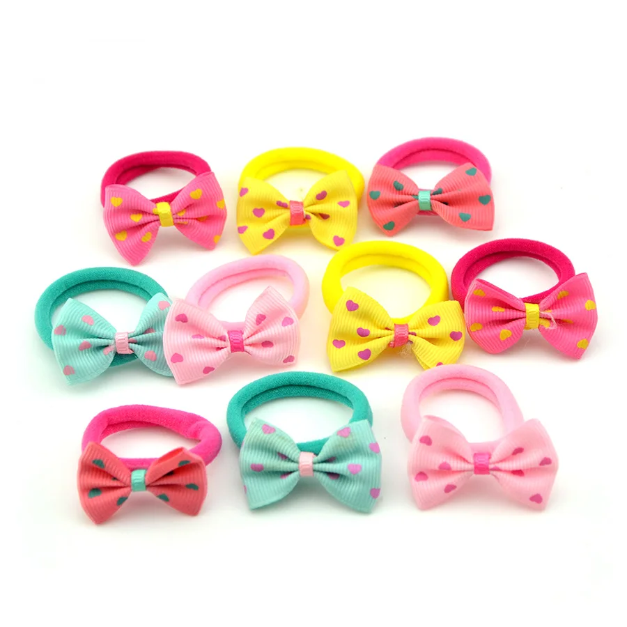 10 Pcs Lot Baby Girl Hair Rope Heart Star Dot Bow Elastic Hair Bands Strawberry Rubber