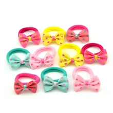 10 Pcs Lot Baby Girl Hair Rope Heart Star Dot Bow Elastic Hair Bands Strawberry Rubber