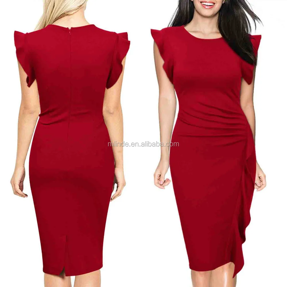 Western Cocktail Dress For Women's Retro Ruffles Cap Sleeve Slim