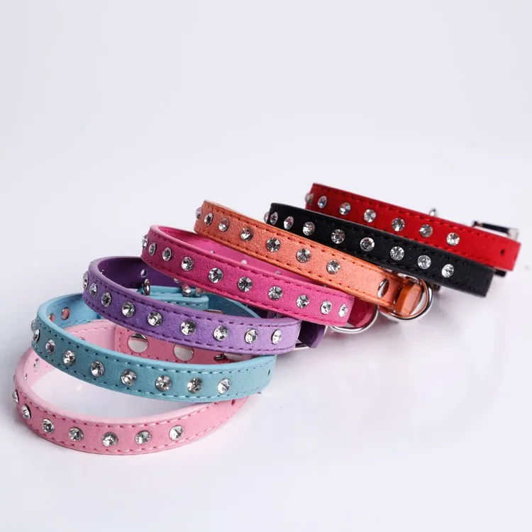 Doglemi Leather Dog Collar Diamante One Row Crystal Rhinestone Pet