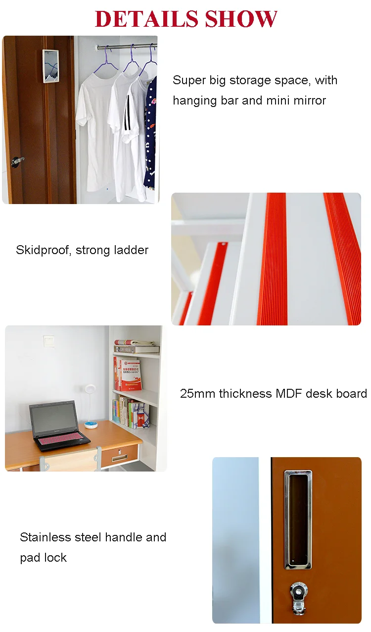 Newest Design College Student Dormitory Metal Apartment Loft Bed with Desk