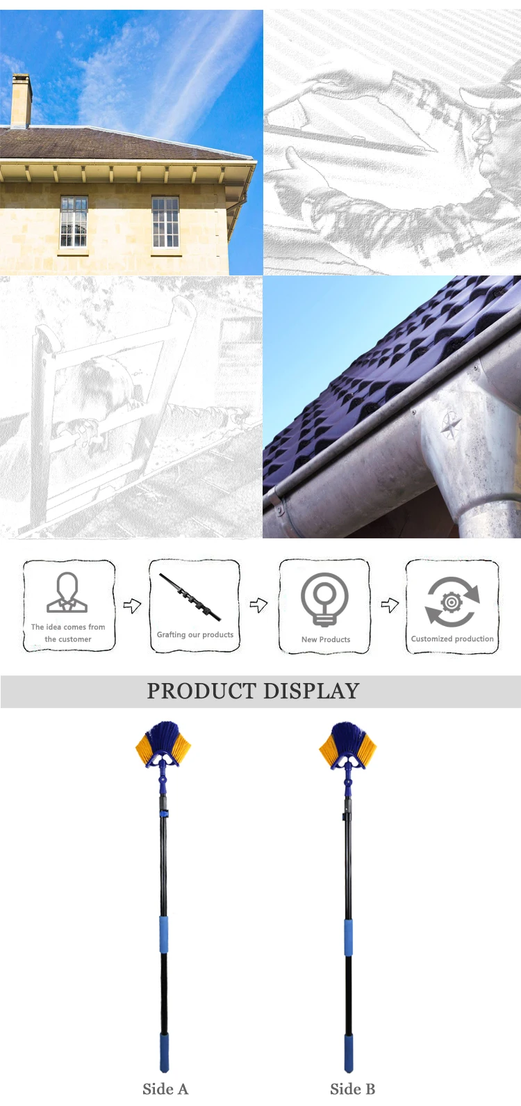 Extenclean Clean Room Ceiling Long Handle Ceiling Brush With Aluminum