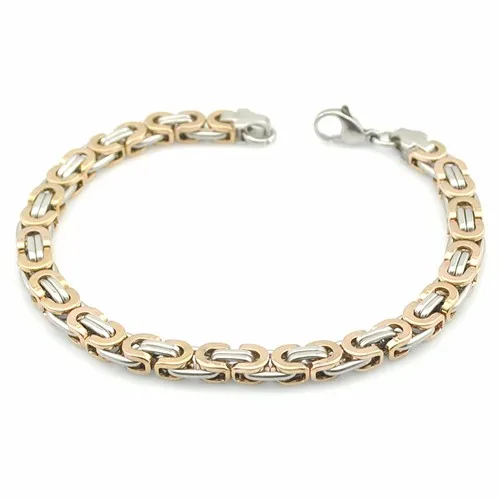 18K Gold Bracelet Byzantine Link Chain 316L Stainless steel 22CM*6MM ...