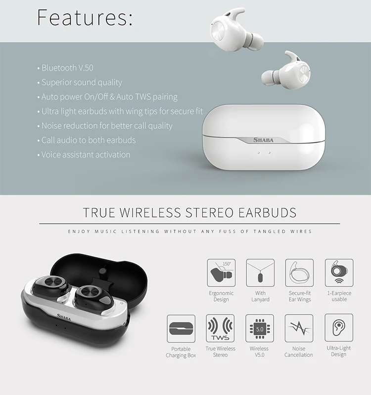 True wireless 5.0 Chipset:Airoha1526P SHABA audio earbuds bluetooth - ANKUX.COM