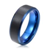 8mm beveled and brushed surface tungsten ring plated black&blue for anniversary and engagement for unisex latest design 2018