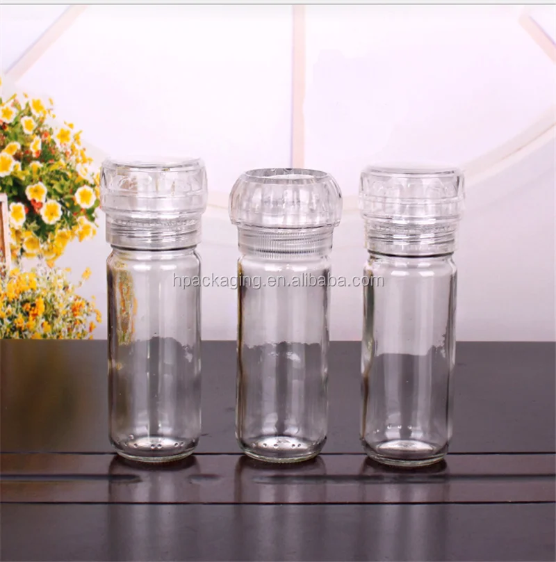 100ml Empty Manual Glass Herb /salt / Spice Mill Grinder Bottle With